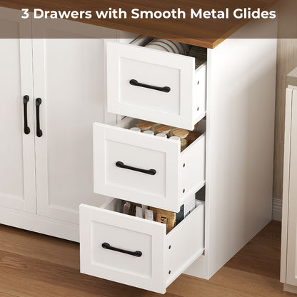 ADORNEVE | 47.3" Wide Pantry Cabinet with Charging Station and LED Lights Kitchen Pantry Cabinet with 3 Drawers and 2 Stemware Racks 8 Hooks Kitchen Hutch with Countertop and 4 Glass Doors