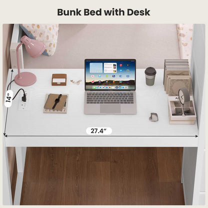 ADORNEVE | Twin Over Full Bunk Bed with Desk and 5 Drawers Power Strip LED Bunk Beds with Storage Pockets and Safety Guardrails