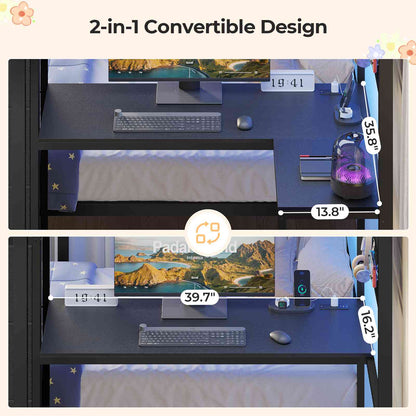 ADORNEVE | Bunk Bed Twin Over Twin with L-Shaped Desk and Stairs 7 Drawers LED Bunk Beds with Charging Station Metal Grid Panel