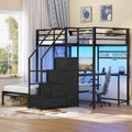 ADORNEVE | Bunk Bed Twin Over Twin with L-Shaped Desk and Stairs 7 Drawers LED Bunk Beds with Charging Station Metal Grid Panel