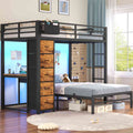 ADORNEVE | Twin Over Full Bunk Bed with Desk and 5 Drawers Power Strip LED Bunk Beds with Storage Pockets and Safety Guardrails