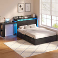 ADORNEVE Full Size Bed Frame with Pull-Out Desk and 4 Drawers Platform Bed with 13.7" Widened Shelf Headboard and 2-Tier Bookrack LED Kids Bed with Charging Station