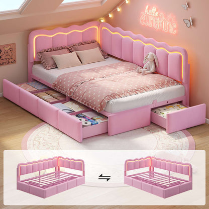ADORNEVE Velvet Corner Bed Frame Twin size with Storage and 5 Drawers