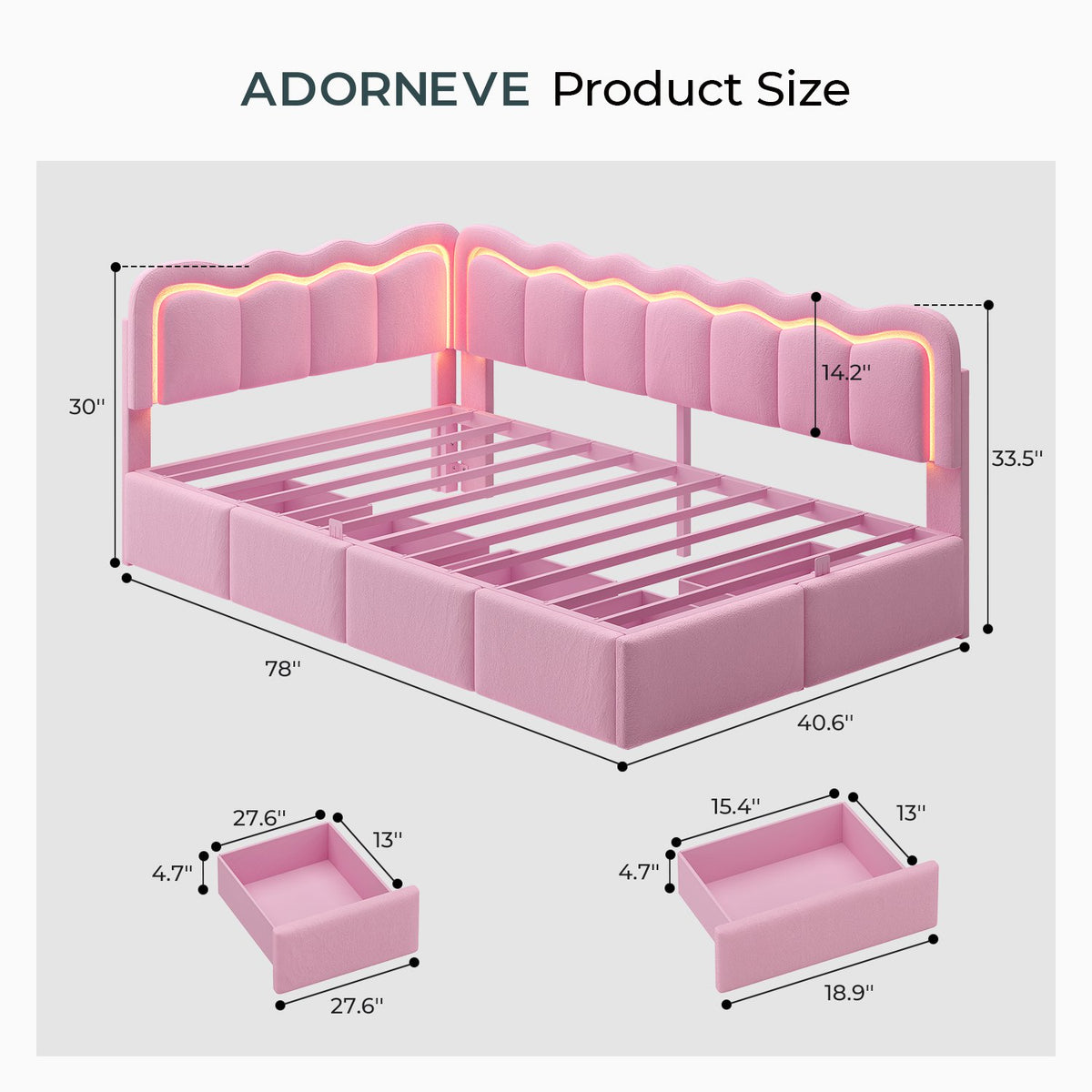 ADORNEVE Velvet Corner Bed Frame Twin size with Storage and 5 Drawers