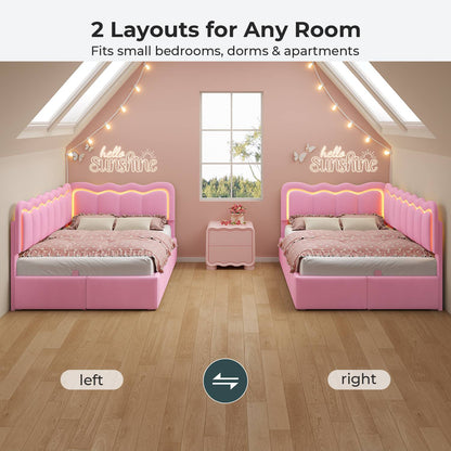 ADORNEVE Velvet Corner Bed Frame Twin size with Storage and 5 Drawers