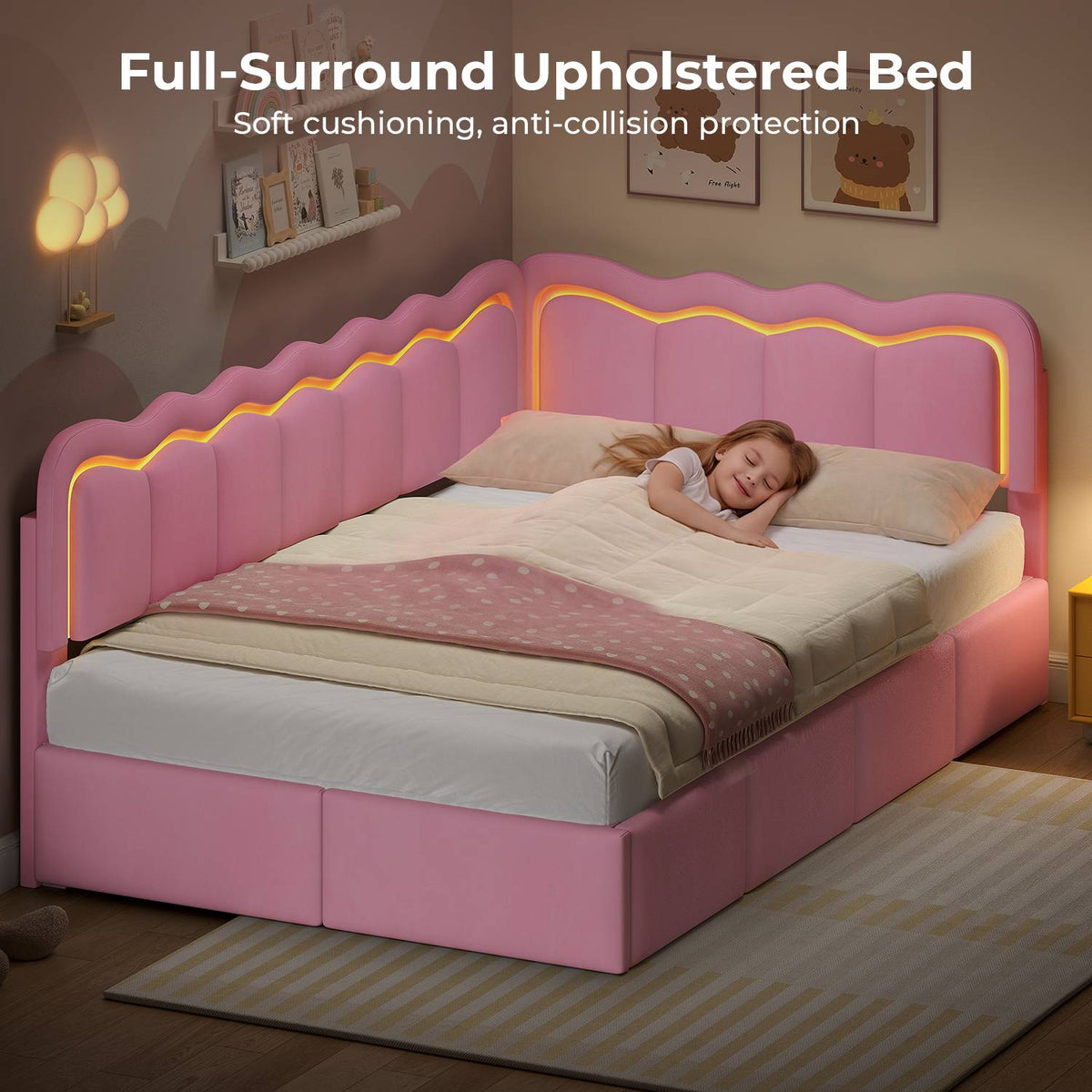 ADORNEVE Velvet Corner Bed Frame Twin size with Storage and 5 Drawers