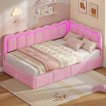 ADORNEVE Velvet Corner Bed Frame Twin size with Storage and 5 Drawers