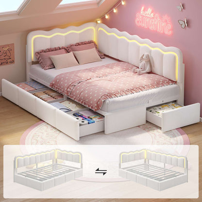 ADORNEVE Velvet Corner Bed Frame Twin size with Storage and 5 Drawers