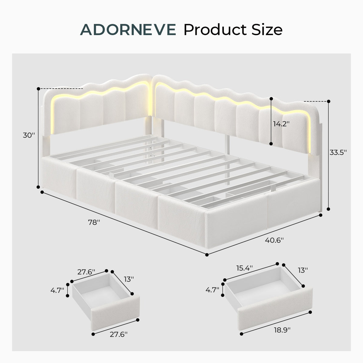 ADORNEVE Velvet Corner Bed Frame Twin size with Storage and 5 Drawers