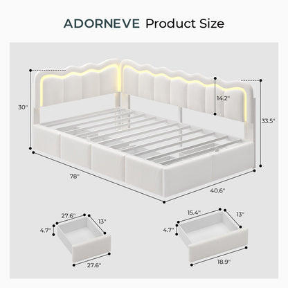 ADORNEVE Velvet Corner Bed Frame Twin size with Storage and 5 Drawers