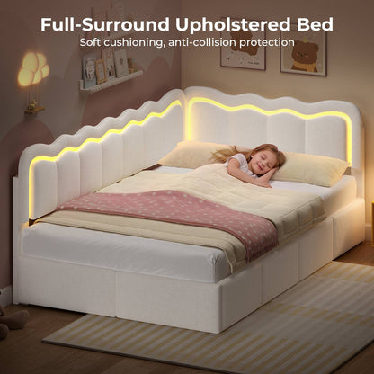 ADORNEVE Velvet Corner Bed Frame Twin size with Storage and 5 Drawers