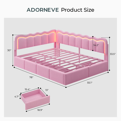 ADORNEVE Velvet Corner Bed Frame Full Size with Storage and 5 Drawers