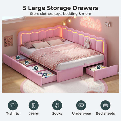 ADORNEVE Velvet Corner Bed Frame Full Size with Storage and 5 Drawers