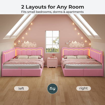 ADORNEVE Velvet Corner Bed Frame Full Size with Storage and 5 Drawers