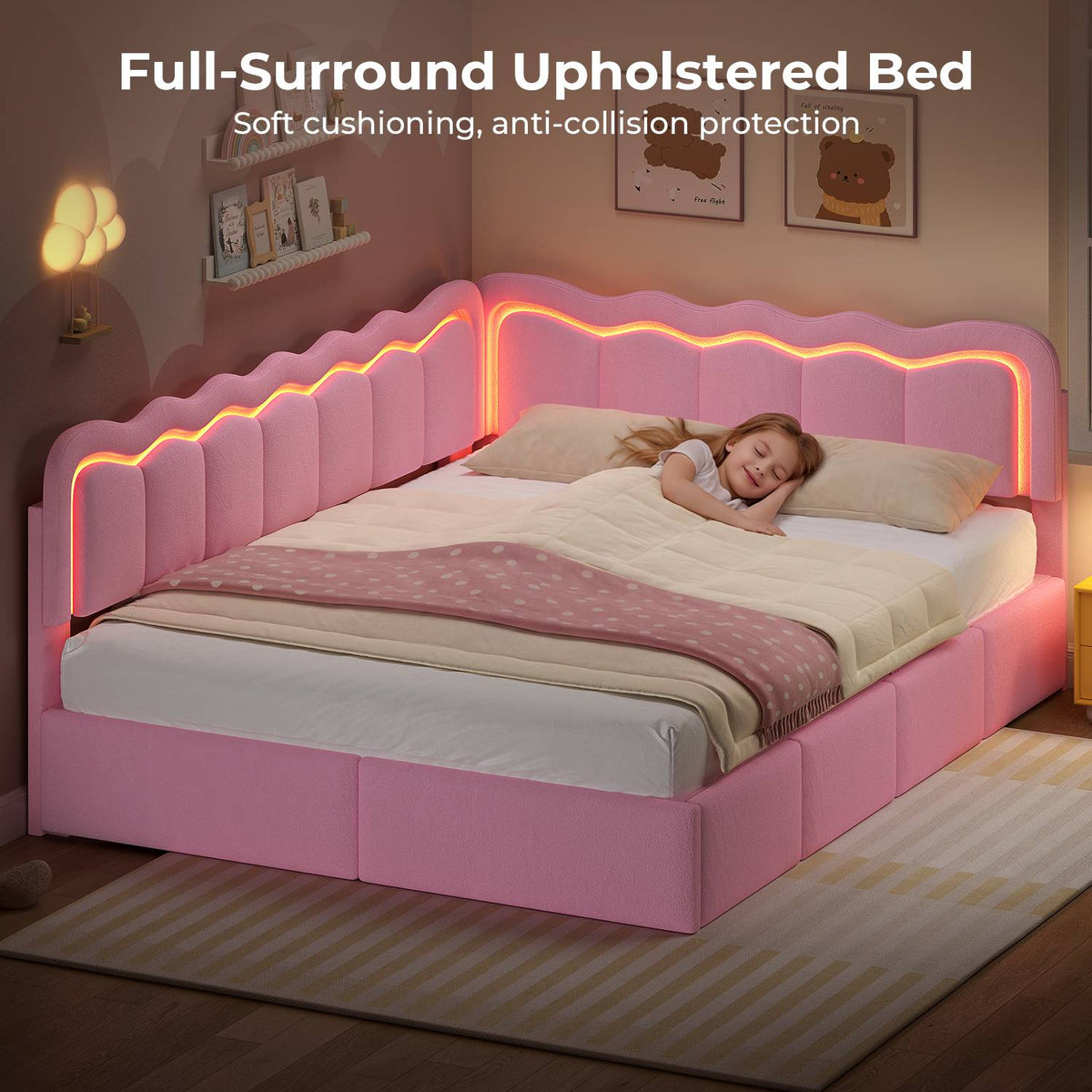 ADORNEVE Velvet Corner Bed Frame Full Size with Storage and 5 Drawers