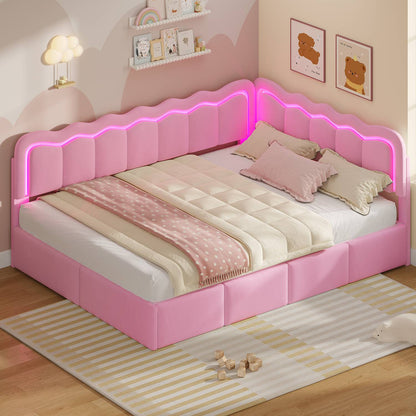 ADORNEVE Velvet Corner Bed Frame Full Size with Storage and 5 Drawers