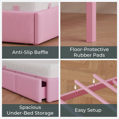 ADORNEVE Velvet Corner Bed Frame Full Size with Storage and 5 Drawers