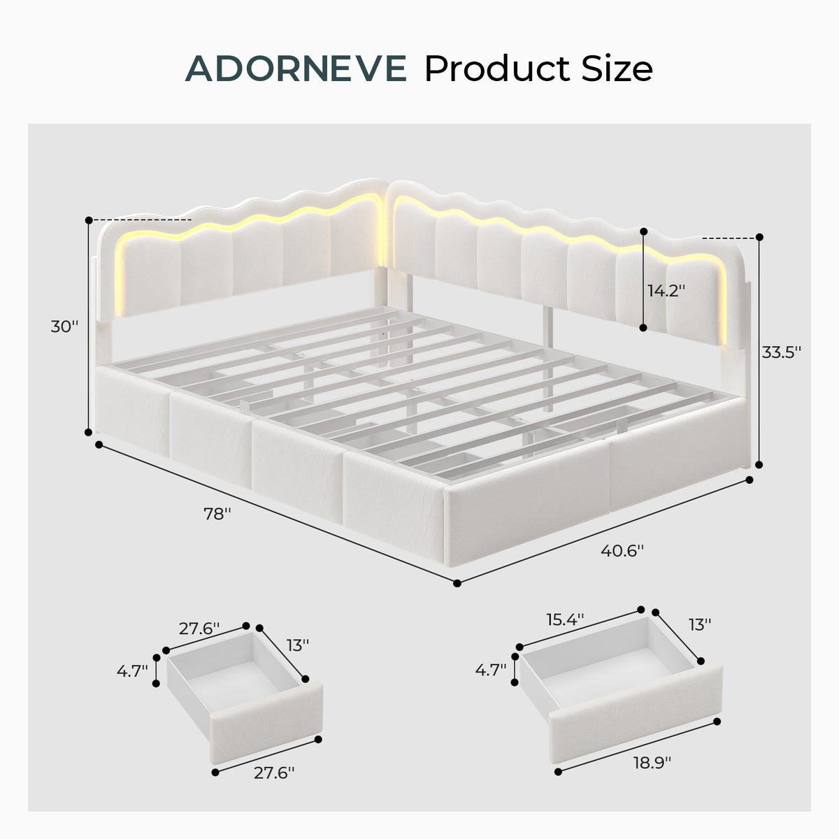 ADORNEVE Velvet Corner Bed Frame Full Size with Storage and 5 Drawers