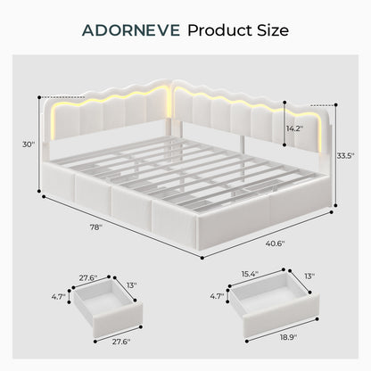 ADORNEVE Velvet Corner Bed Frame Full Size with Storage and 5 Drawers