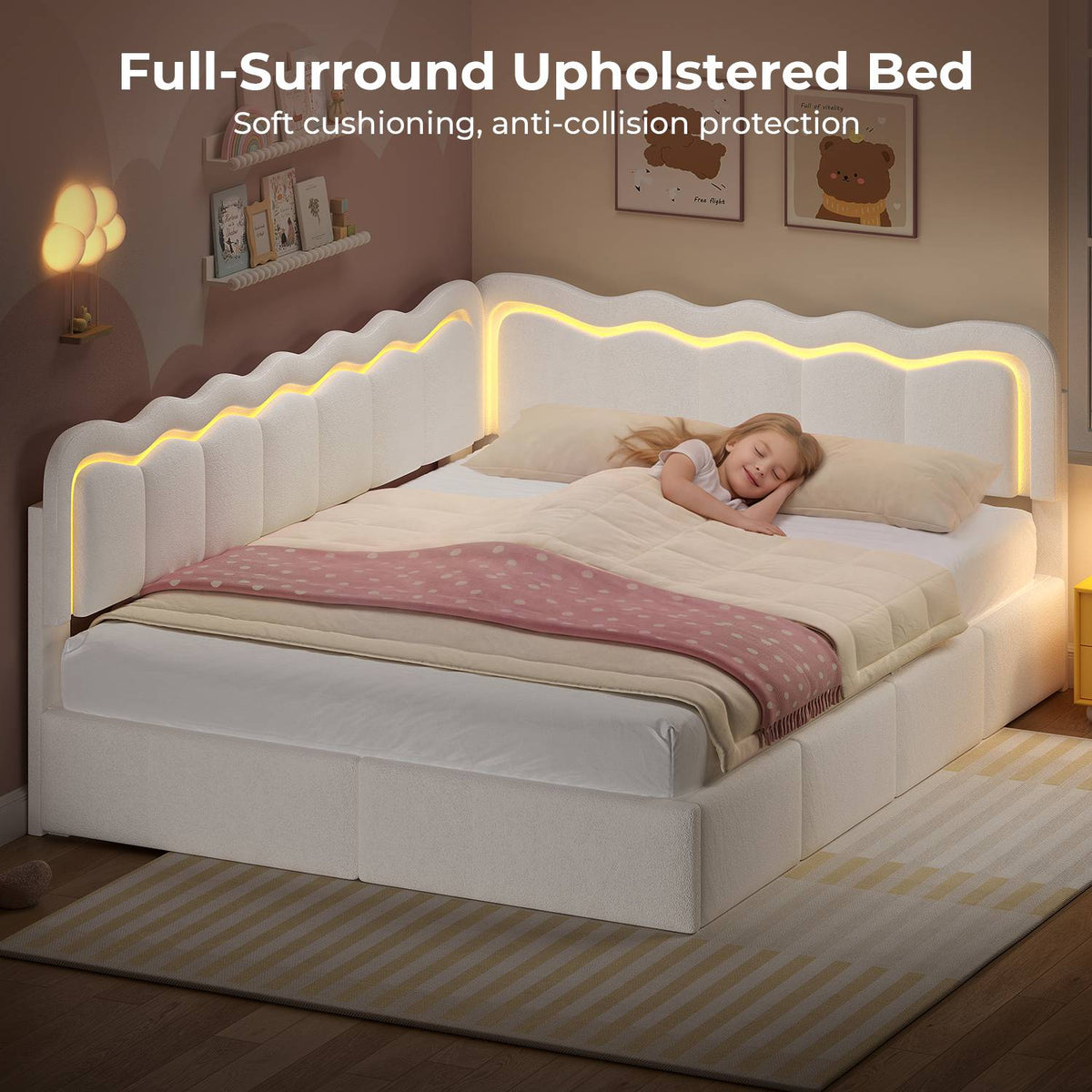 ADORNEVE Velvet Corner Bed Frame Full Size with Storage and 5 Drawers
