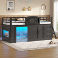ADORNEVE Wooden Low Loft Bed Twin Size with 3 Drawers and Storage Cabinet LED Kids Loft Bed with Angled Ladder and Chalkboard Under-Bed Play Space