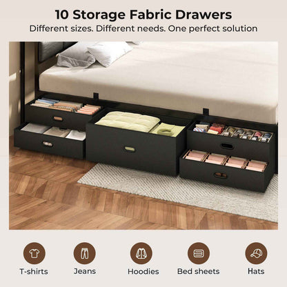 ADORNEVE | King Size Bed Frame with Storage Headboard & 10 Storage Drawers Industrial King Bed Frame with Charging Station