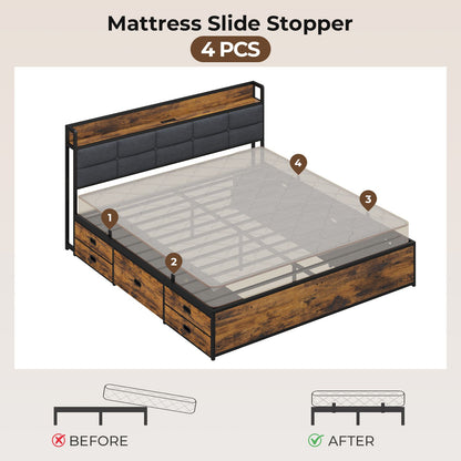 ADORNEVE | King Size Bed Frame with Storage Headboard & 10 Storage Drawers Industrial King Bed Frame with Charging Station