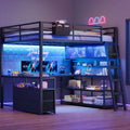 ADORNEVE Gaming Loft Bed Full Size with U-Shaped Desk and Power Hub Loft Bed with RGB Acrylic Sliding Cabinet and 2-tier Shelf Padded Steps Carbon Fiber Loft Bed with 4 Drawers and  Angled Ladder
