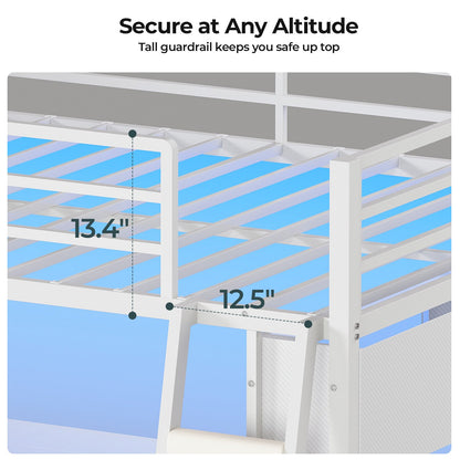 ADORNEVE Gaming Loft Bed Full Size with U-Shaped Desk and Power Hub Loft Bed with RGB Acrylic Sliding Cabinet and 2-tier Shelf Padded Steps Carbon Fiber Loft Bed with 4 Drawers and  Angled Ladder