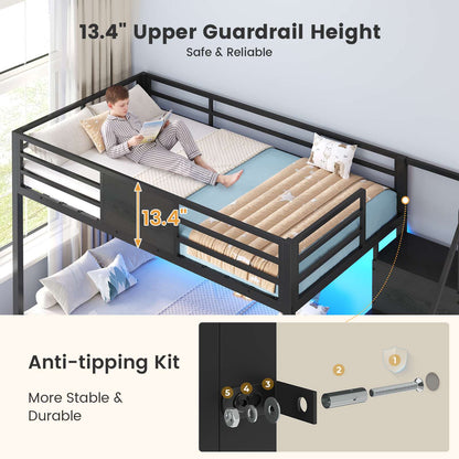 ADORNEVE | Bunk Bed Twin Over Twin with Stairs and 9 Storage Drawers Heavy Duty Bunk Bed with Hanging Area and Full-length Guardrail