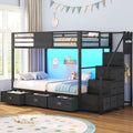 ADORNEVE | Bunk Bed Twin Over Twin with Stairs and 9 Storage Drawers Heavy Duty Bunk Bed with Hanging Area and Full-length Guardrail