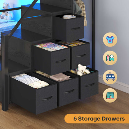 ADORNEVE | Bunk Bed Twin Over Twin with Stairs and 9 Storage Drawers Heavy Duty Bunk Bed with Hanging Area and Full-length Guardrail