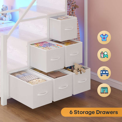 ADORNEVE | Bunk Bed Twin Over Twin with Stairs and 9 Storage Drawers Heavy Duty Bunk Bed with Hanging Area and Full-length Guardrail