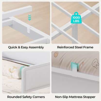 ADORNEVE Corner Bed Frame Full Size with 2 Sliding Doors Cabinets and 2 Cubbies Bookcases LED L-Shaped Daybed with 2-in-1 Convertible Design and Upholstered Safety Guardrails