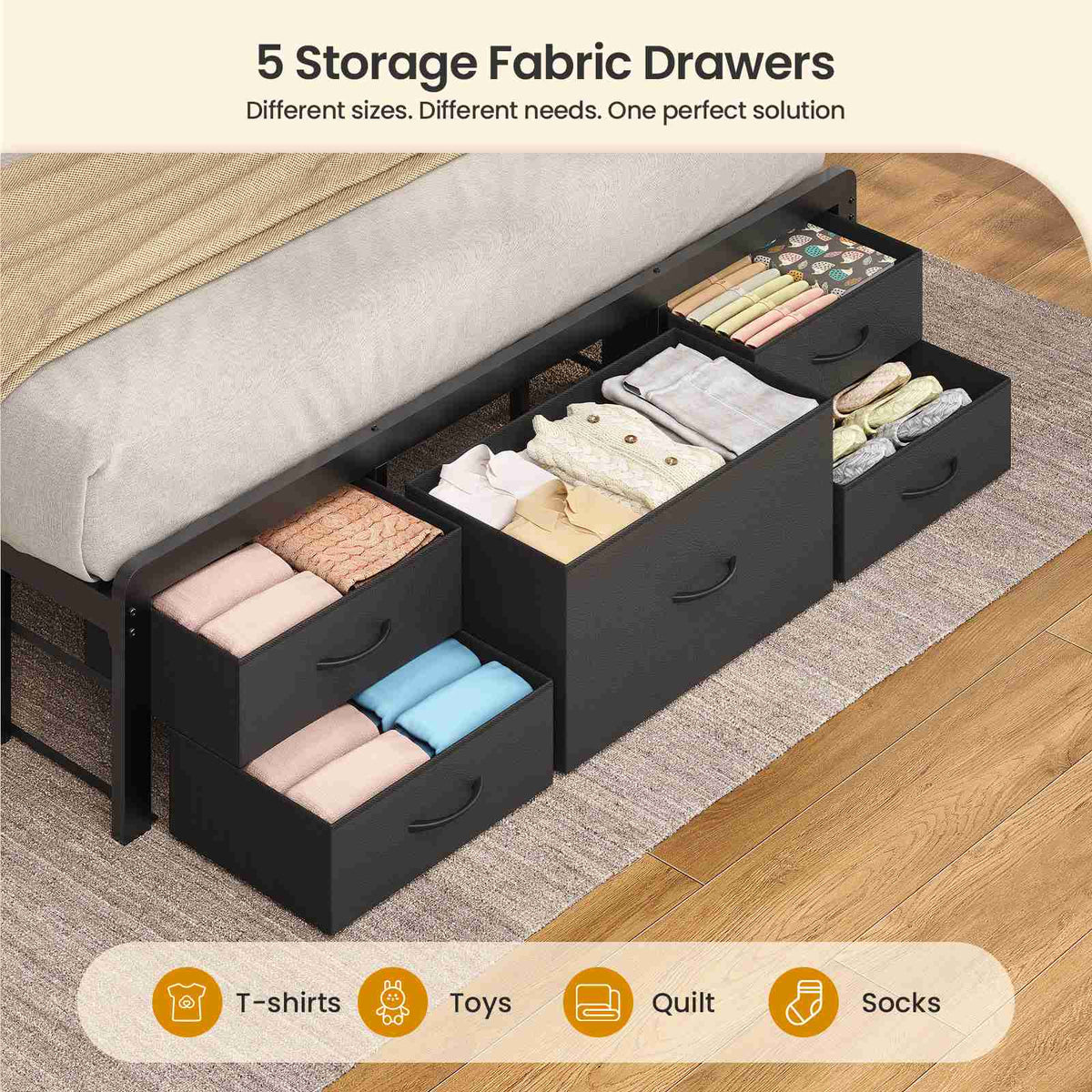 ADORNEVE | Queen Bed Frame with Charging Station and 9 Storage Drawers Metal Platform Storage Bed with 2-Tiers Storage Headboard and LED Lights
