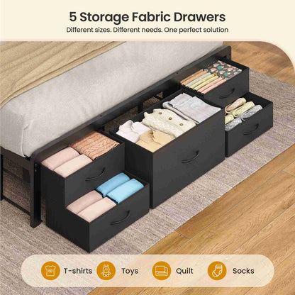 ADORNEVE | Queen Bed Frame with Charging Station and 9 Storage Drawers Metal Platform Storage Bed with 2-Tiers Storage Headboard and LED Lights