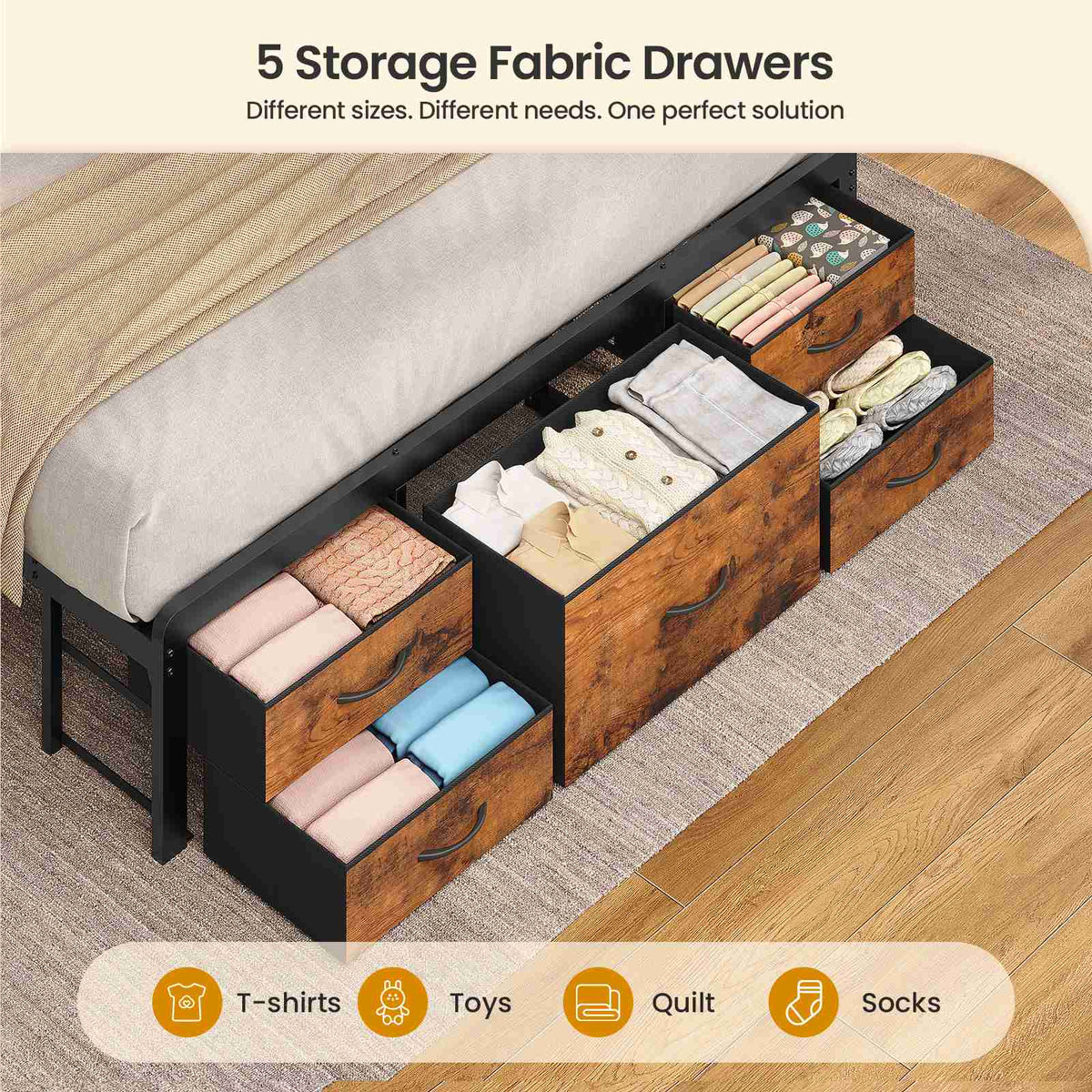 ADORNEVE | Queen Bed Frame with Charging Station and 9 Storage Drawers Metal Platform Storage Bed with 2-Tiers Storage Headboard and LED Lights