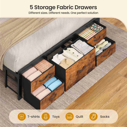 ADORNEVE | Queen Bed Frame with Charging Station and 9 Storage Drawers Metal Platform Storage Bed with 2-Tiers Storage Headboard and LED Lights