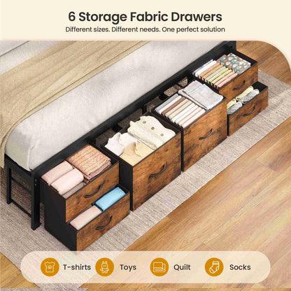 ADORNEVE | King Bed Frame with LED Lights and Charging Station Metal Platform Storage Bed with 10 Storage Drawers and 2-Tiers Storage Headboard