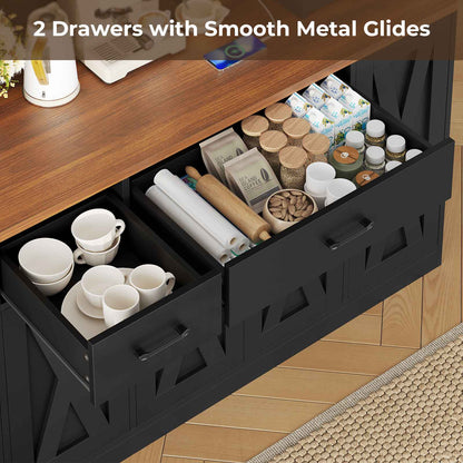ADORNEVE | 71" Tall Pantry Cabinet with Charging Station and LED Lights 63" Wide Farmhouse Kitchen Hutch with 2 Drawers and 10 Barn Doors