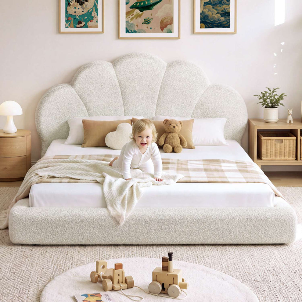 ADORNEVE Upholstered Cloud Full Size Bed Frame with Petal Headboard an