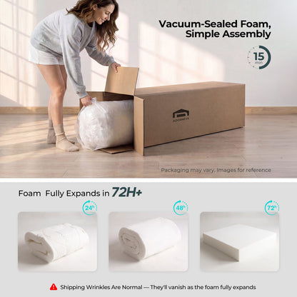 ADORNEVE Upholstered Cloud Full Size Bed Frame with Petal Headboard and 360° Foam Padded Boucle Fabric Kids Montessori Bed with 4.9" Fully Cushioned Foam Soft Rounded Corner