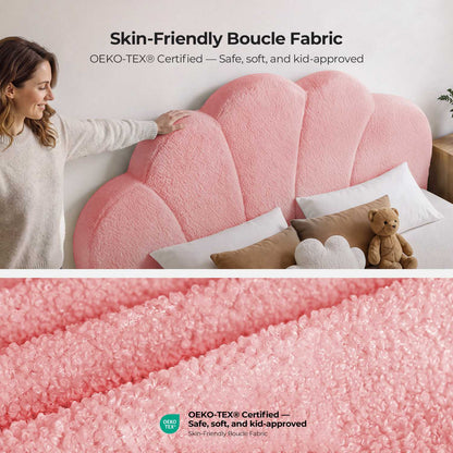 ADORNEVE Upholstered Cloud Bed Frame Twin Size with Petal Headboard and 360° Foam Padded Boucle Fabric Kids Montessori Bed with 4.9" Fully Cushioned Foam Soft Rounded Corner